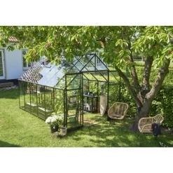 Halls Drivhuse > QUBE+ 812 DRIVHUS EKSKL. SOKKEL 3 MM HÆRDET GLAS SORT 9,9 M2