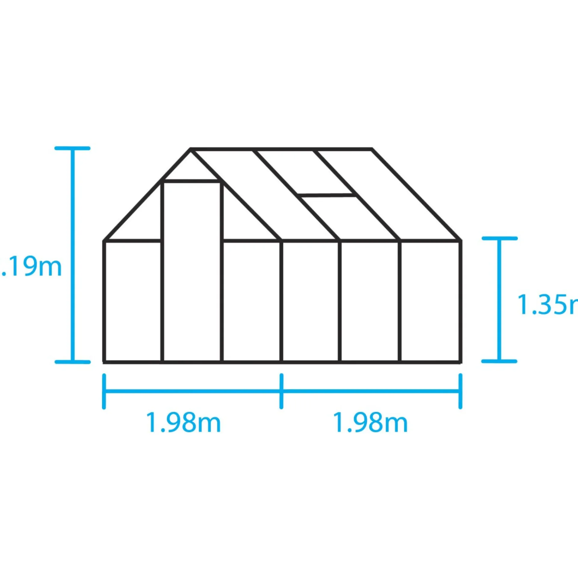Halls Drivhuse > QUBE 66 DRIVHUS 3 MM HÆRDET GLAS HELE BANER SORT 3,9 M2