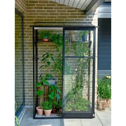 Halls Vægdrivhuse > QUBE LEAN-TO 24 VÆGDRIVHUS 3 MM HÆRDET GLAS SORT 0,9 M2