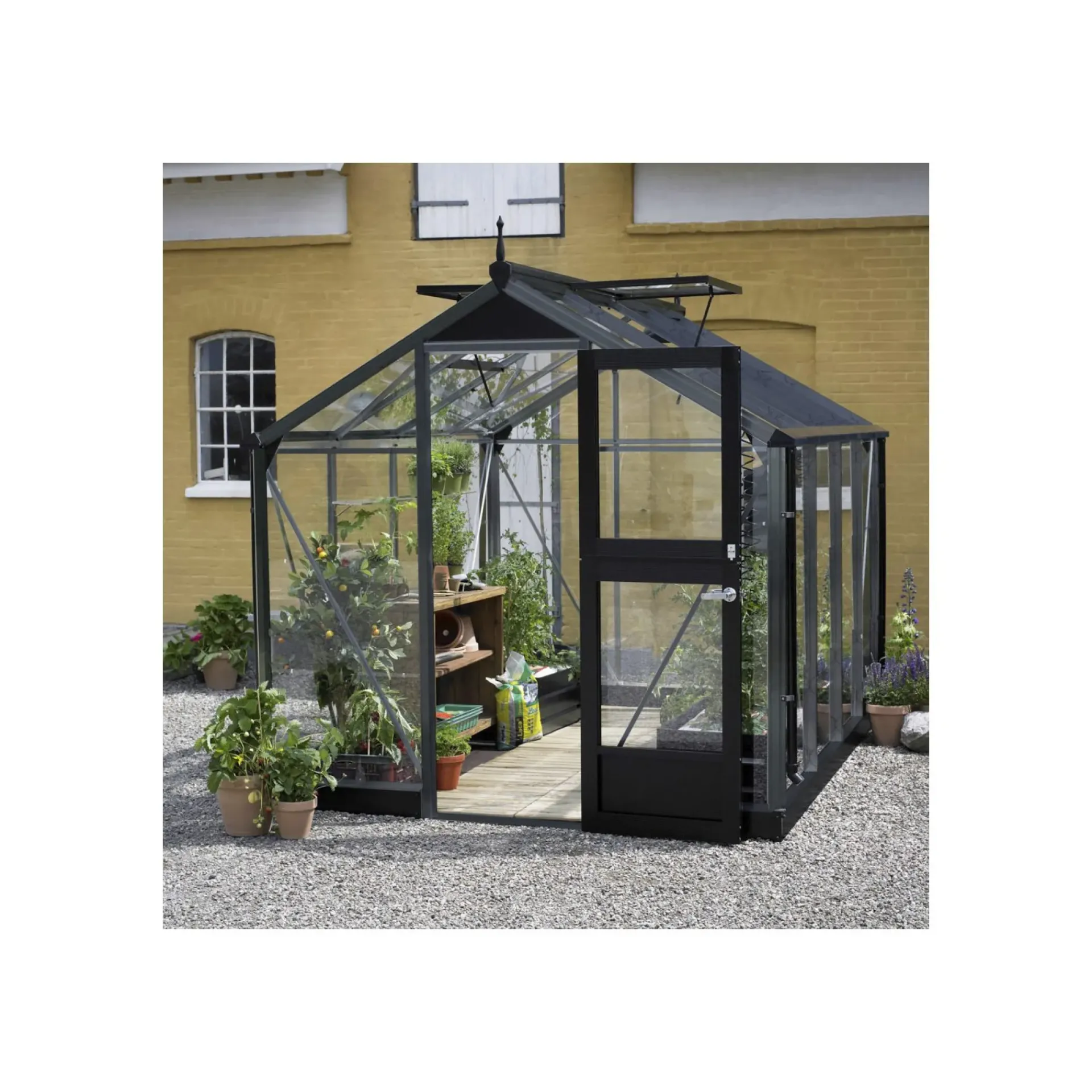 Juliana Drivhuse > COMPACT DRIVHUS 3 MM HÆRDET GLAS HELE BANER ANTRACIT 6,6 M2