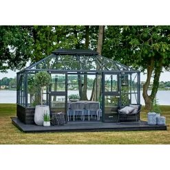 Juliana Pavillon Drivhuse > GRAND OASE MUR ORANGERI 3 MM HÆRDET GLAS HELE BANER ANTRACIT 13 M²