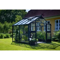 Juliana Drivhuse > PREMIUM DRIVHUS 3 MM HÆRDET GLAS HELE BANER ANTRACIT 8,8 M2
