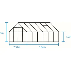 Outrium Drivhuse > DRIVHUS INKL. SOKKEL 3 MM HÆRDET GLAS HELE BANER SORT 9,9 M2