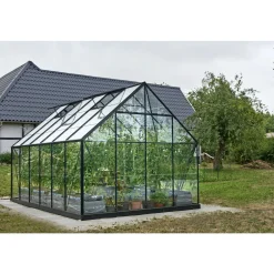 Outrium Drivhuse > DRIVHUS INKL. SOKKEL 3 MM DELT GLAS SORT 9,9 M2