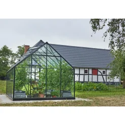 Outrium Drivhuse > DRIVHUS INKL. SOKKEL 3 MM DELT GLAS SORT 9,9 M2