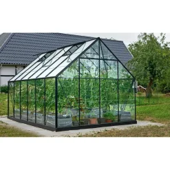 Outrium Drivhuse > DRIVHUS INKL. SOKKEL 3 MM DELT GLAS SORT 9,9 M2
