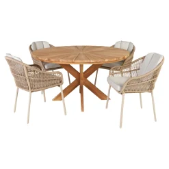 Outrium Havemøbelsæt > ESTORIL/PALMA BORD + 4 STOLE HAVEMØBELSÆT TEAK/SANDGRÅ